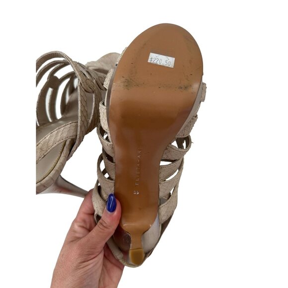 ELIE TAHARI Taupe Beige Leather Slingback Heels Size 39/9 - Picture 7 of 7